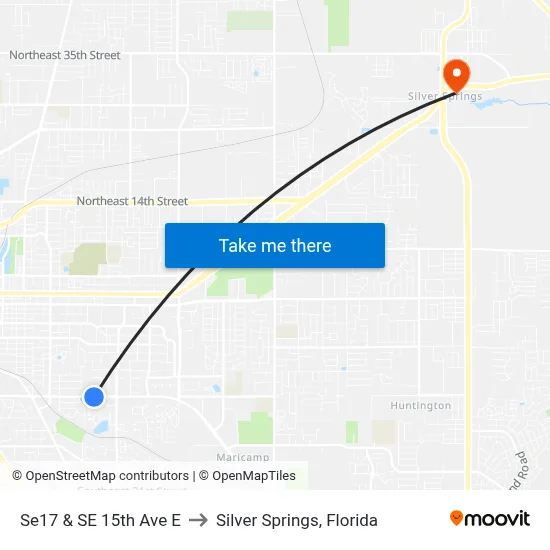 Se17 & SE 15th Ave E to Silver Springs, Florida map