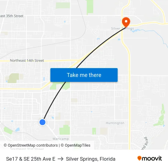 Se17 & SE 25th Ave E to Silver Springs, Florida map