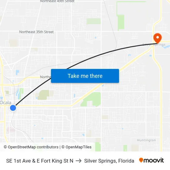 SE 1st Ave & E Fort King St N to Silver Springs, Florida map
