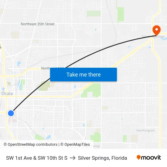 SW 1st Ave & SW 10th St S to Silver Springs, Florida map