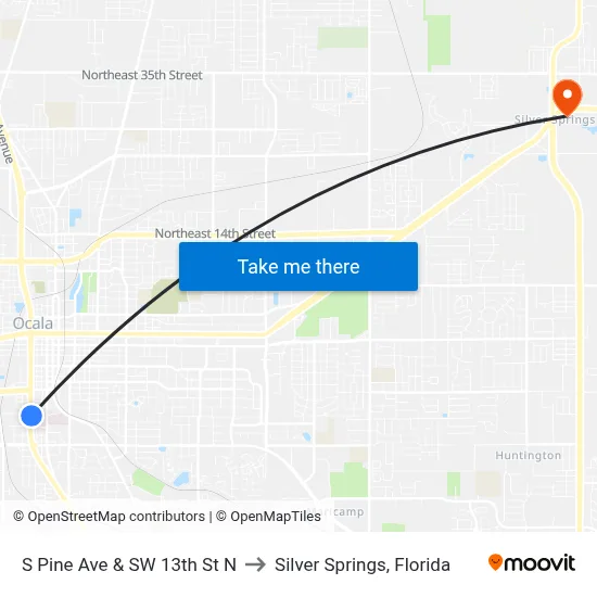 S Pine Ave & SW 13th St N to Silver Springs, Florida map