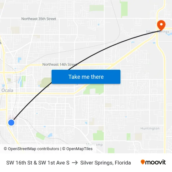 SW 16th St & SW 1st  Ave S to Silver Springs, Florida map