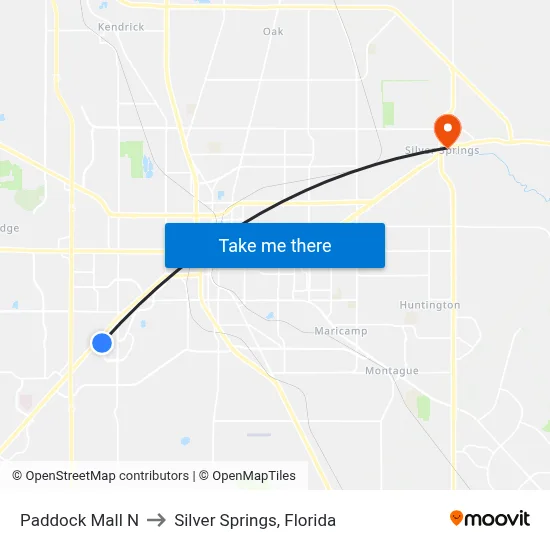 Paddock Mall N to Silver Springs, Florida map