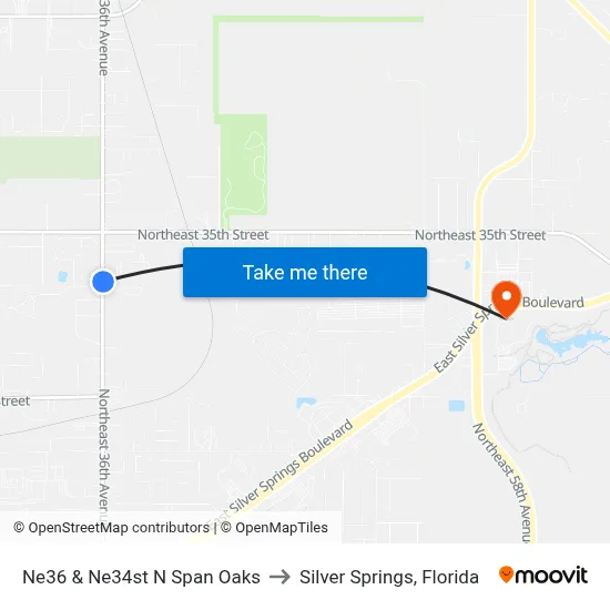 Ne36 & Ne34st N Span Oaks to Silver Springs, Florida map