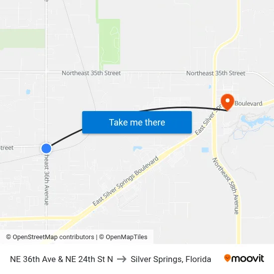 NE 36th Ave & NE 24th St N to Silver Springs, Florida map