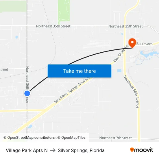 Village Park  Apts N to Silver Springs, Florida map