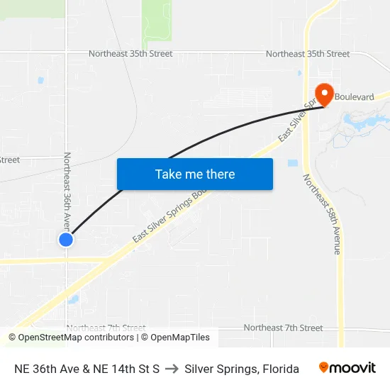 NE 36th Ave & NE 14th St S to Silver Springs, Florida map