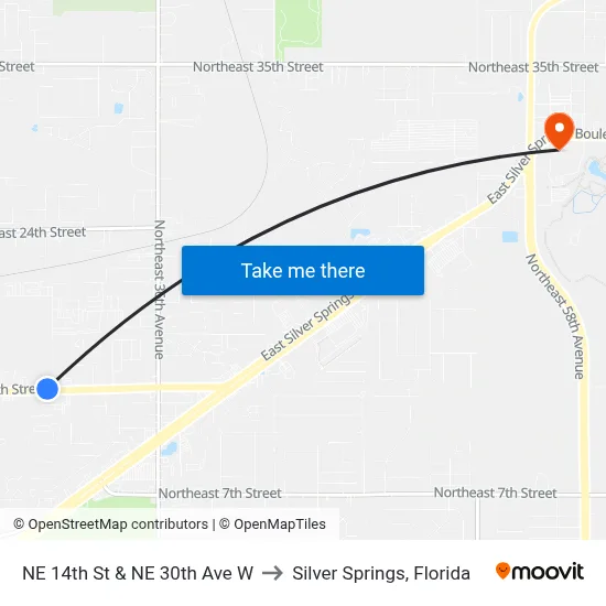 NE 14th St & NE 30th Ave W to Silver Springs, Florida map