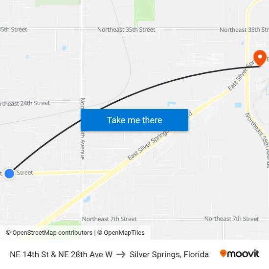 NE 14th St & NE 28th Ave W to Silver Springs, Florida map