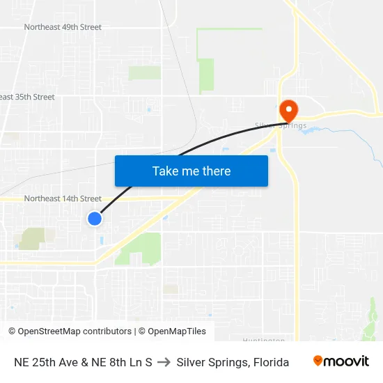 NE 25th Ave & NE 8th Ln S to Silver Springs, Florida map