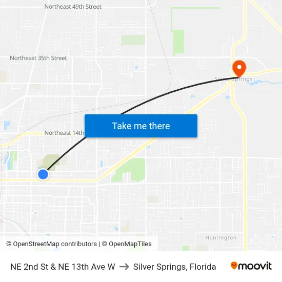 NE 2nd St & NE 13th Ave W to Silver Springs, Florida map