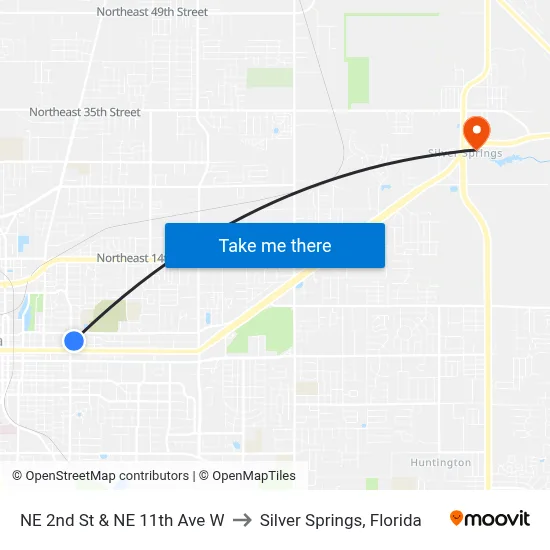 NE 2nd St & NE 11th Ave W to Silver Springs, Florida map