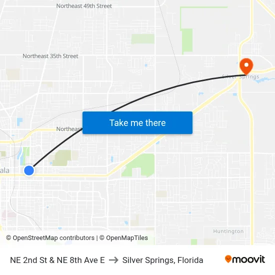 NE 2nd St & NE 8th Ave E to Silver Springs, Florida map