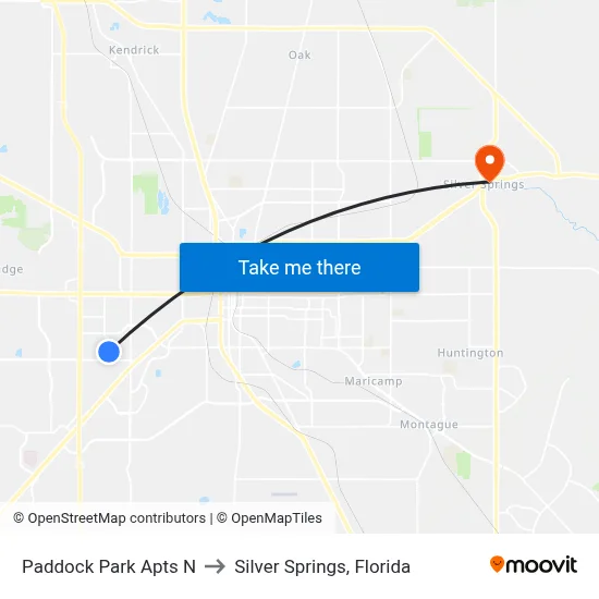 Paddock Park Apts N to Silver Springs, Florida map