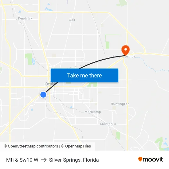 Mti & Sw10 W to Silver Springs, Florida map