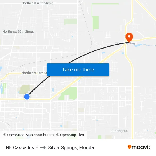 NE Cascades E to Silver Springs, Florida map
