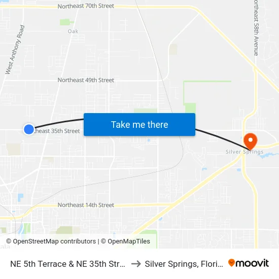 NE 5th Terrace & NE 35th Street to Silver Springs, Florida map