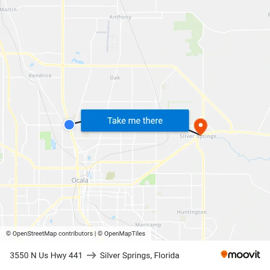 3550 N Us Hwy  441 to Silver Springs, Florida map