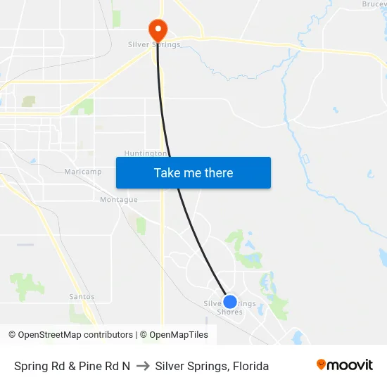 Spring Rd & Pine Rd N to Silver Springs, Florida map