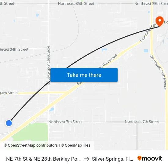 NE 7th St & NE 28th  Berkley Point Apt to Silver Springs, Florida map