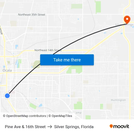 Pine Ave & 16th Street to Silver Springs, Florida map