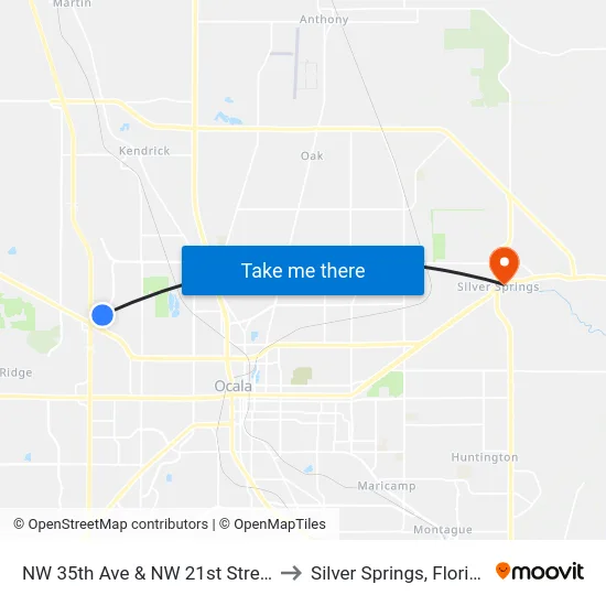 NW 35th Ave & NW 21st Street to Silver Springs, Florida map