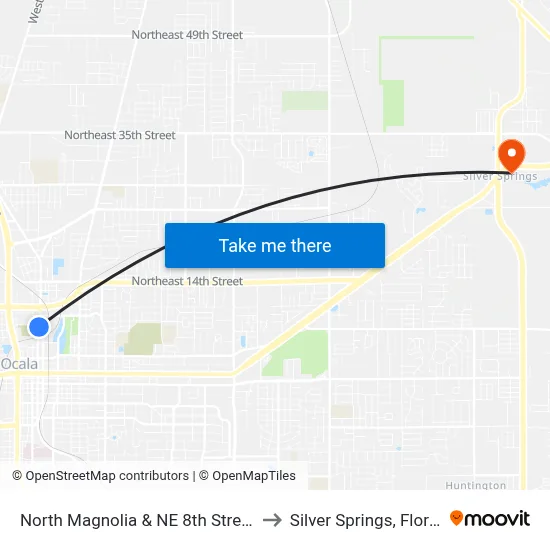 North Magnolia & NE 8th Street S to Silver Springs, Florida map