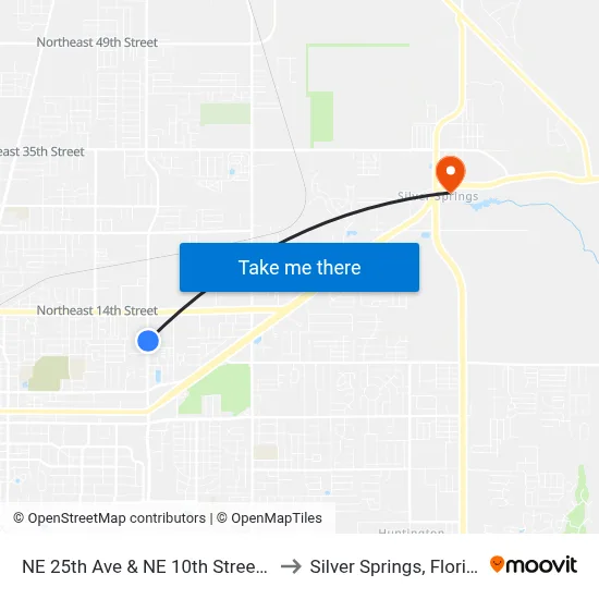 NE 25th Ave & NE 10th Street N to Silver Springs, Florida map