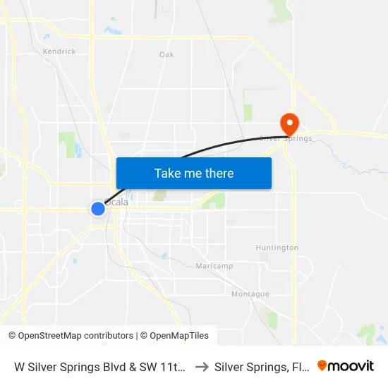 W Silver Springs Blvd & SW 11th Ave W to Silver Springs, Florida map