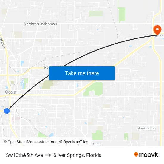 Sw10th&5th Ave to Silver Springs, Florida map