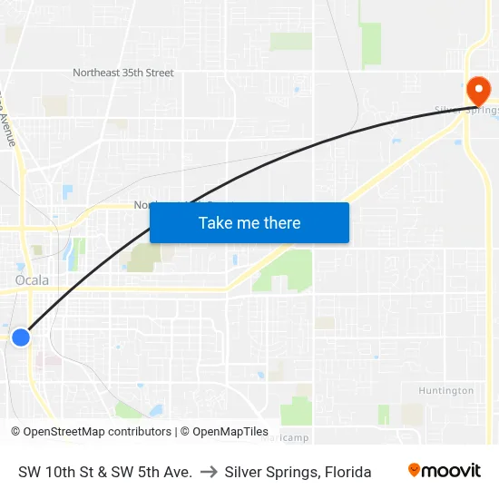 SW 10th St & SW 5th Ave. to Silver Springs, Florida map