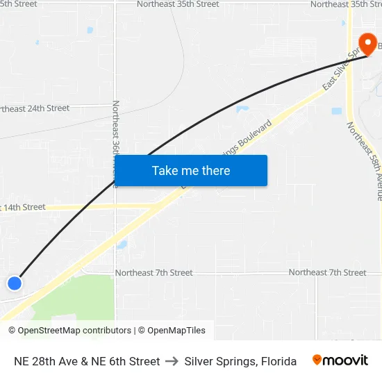 NE 28th Ave & NE 6th Street to Silver Springs, Florida map