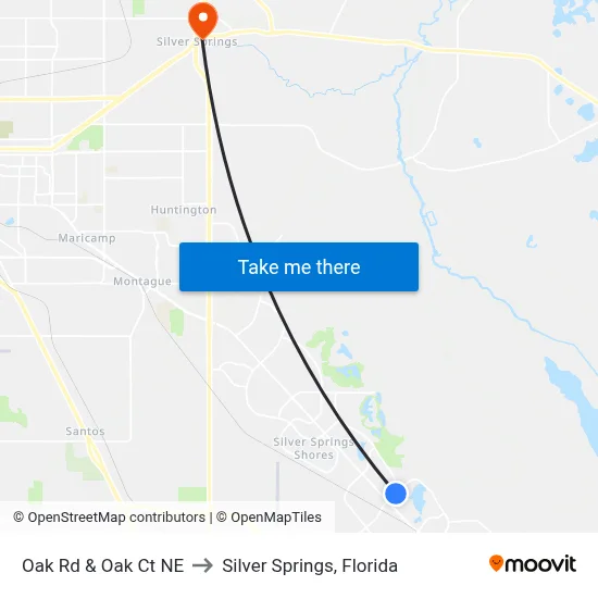 Oak Rd & Oak Ct NE to Silver Springs, Florida map