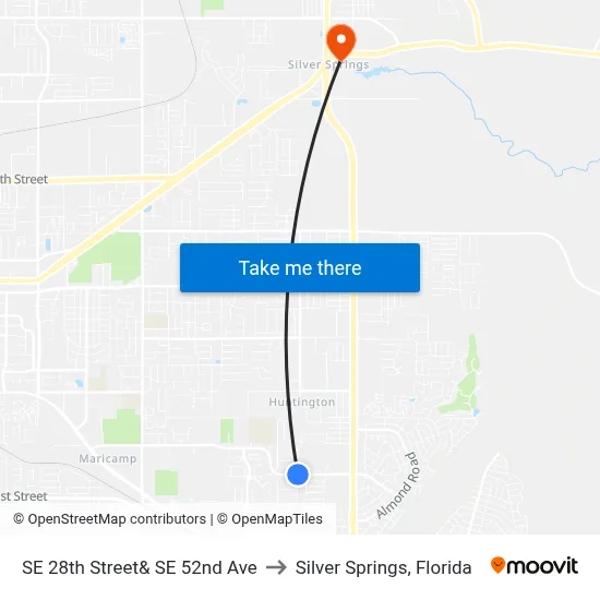 SE 28th Street& SE 52nd Ave to Silver Springs, Florida map