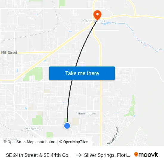 SE 24th Street & SE 44th Court to Silver Springs, Florida map