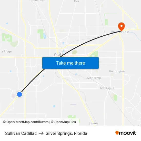 Sullivan Cadillac to Silver Springs, Florida map