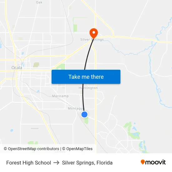 Forest High School to Silver Springs, Florida map