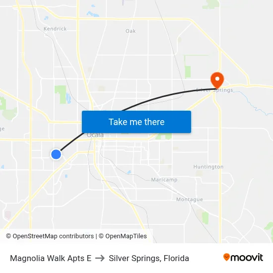 Magnolia Walk Apts E to Silver Springs, Florida map