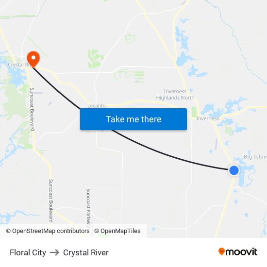 Floral City to Crystal River map