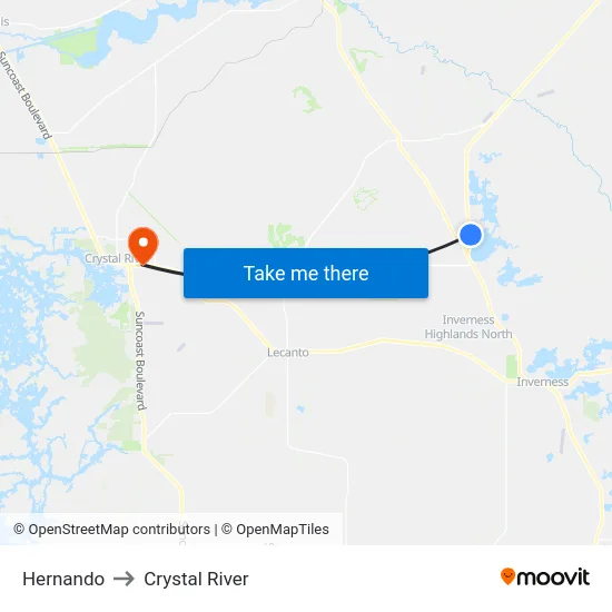 Hernando to Crystal River map