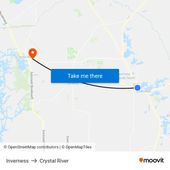 Inverness to Crystal River map
