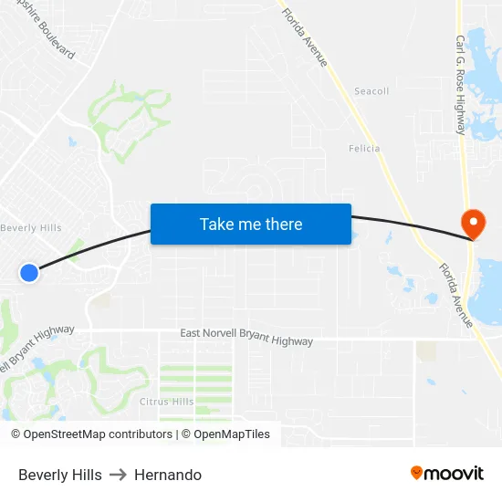 Beverly Hills to Hernando map