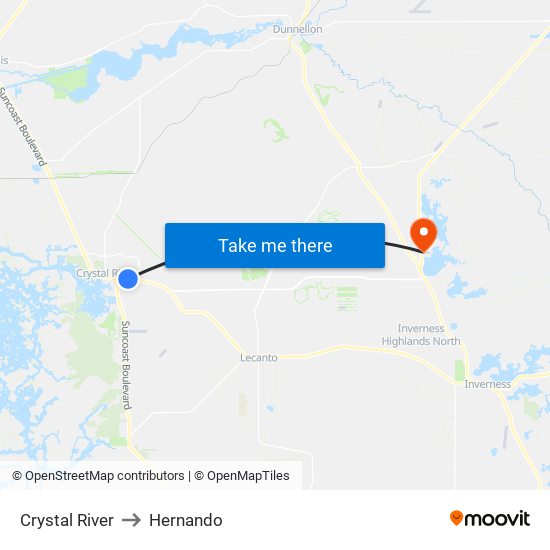 Crystal River to Hernando map