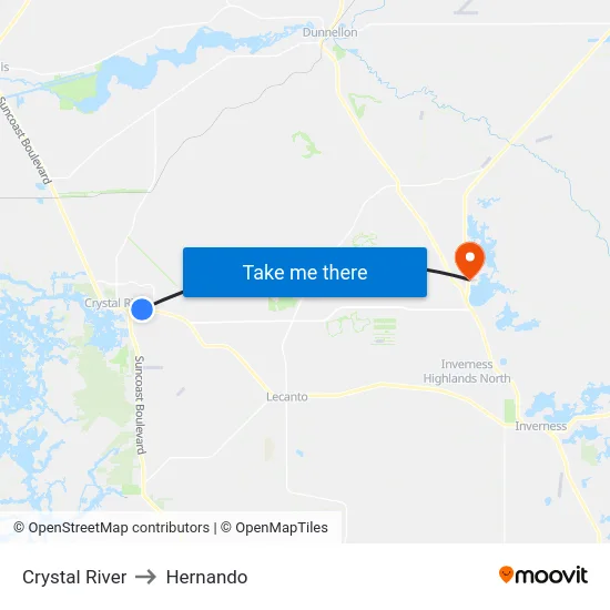 Crystal River to Hernando map