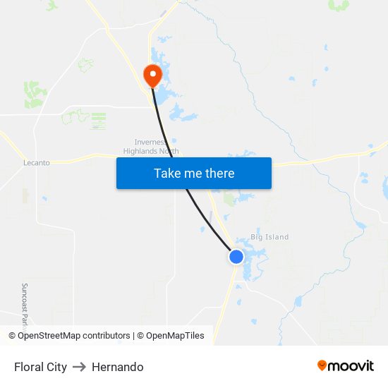 Floral City to Hernando map