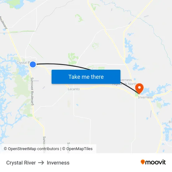 Crystal River to Inverness map