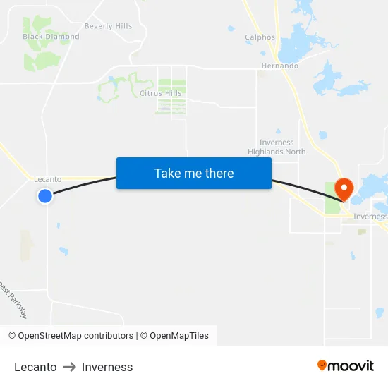 Lecanto to Inverness map