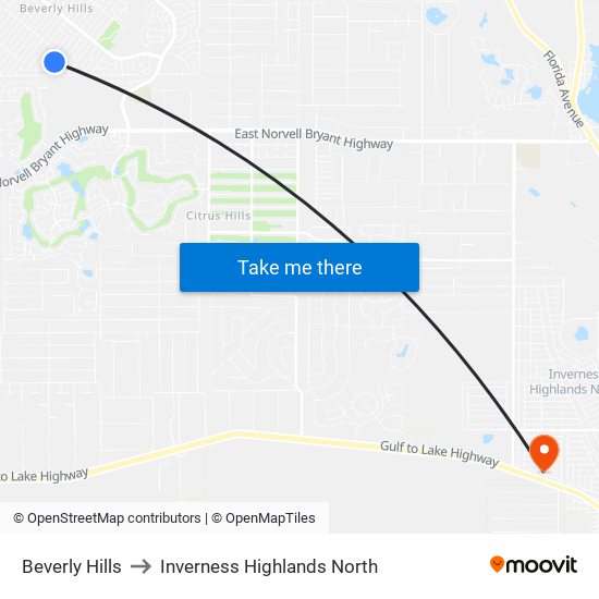 Beverly Hills to Inverness Highlands North map