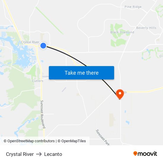 Crystal River to Lecanto map