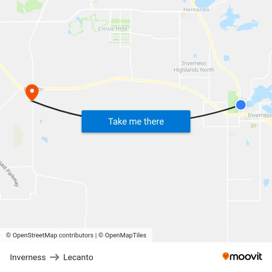 Inverness to Lecanto map